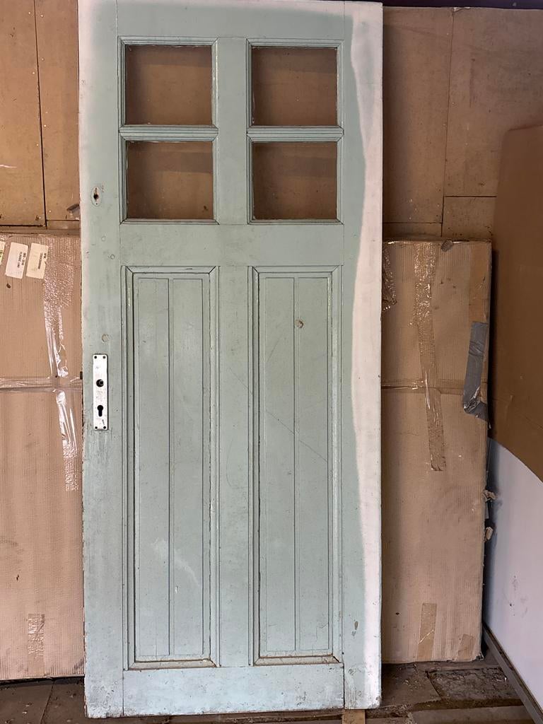Oude buitendeur 88x209 cm met metalen strip, Ophalen, Gebruikt, 80 tot 100 cm, Buitendeur