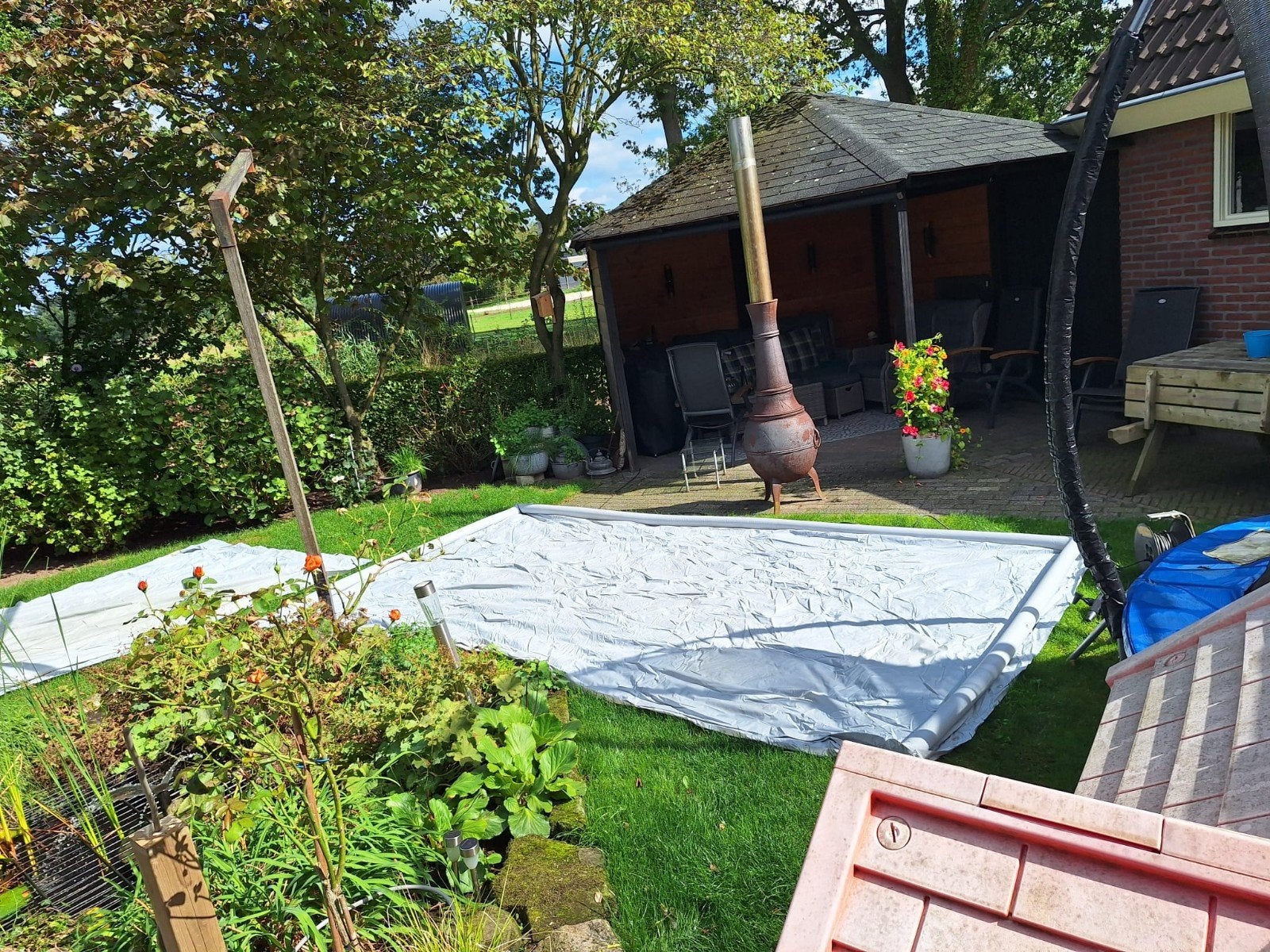 Grondzeil met opblaasrand 220x220 en 220x550, Caravans en Kamperen, Ophalen, Gebruikt
