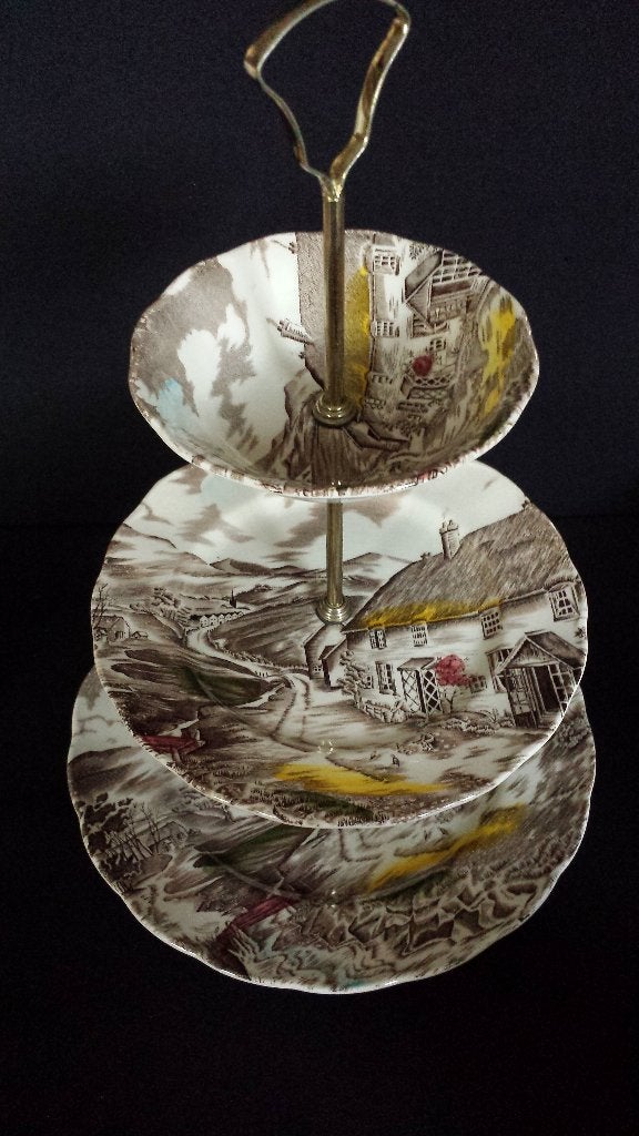 Cake Stand ETAGIÈRE Quiet Day Grindley Pottery Staffordshire, Ophalen of Verzenden