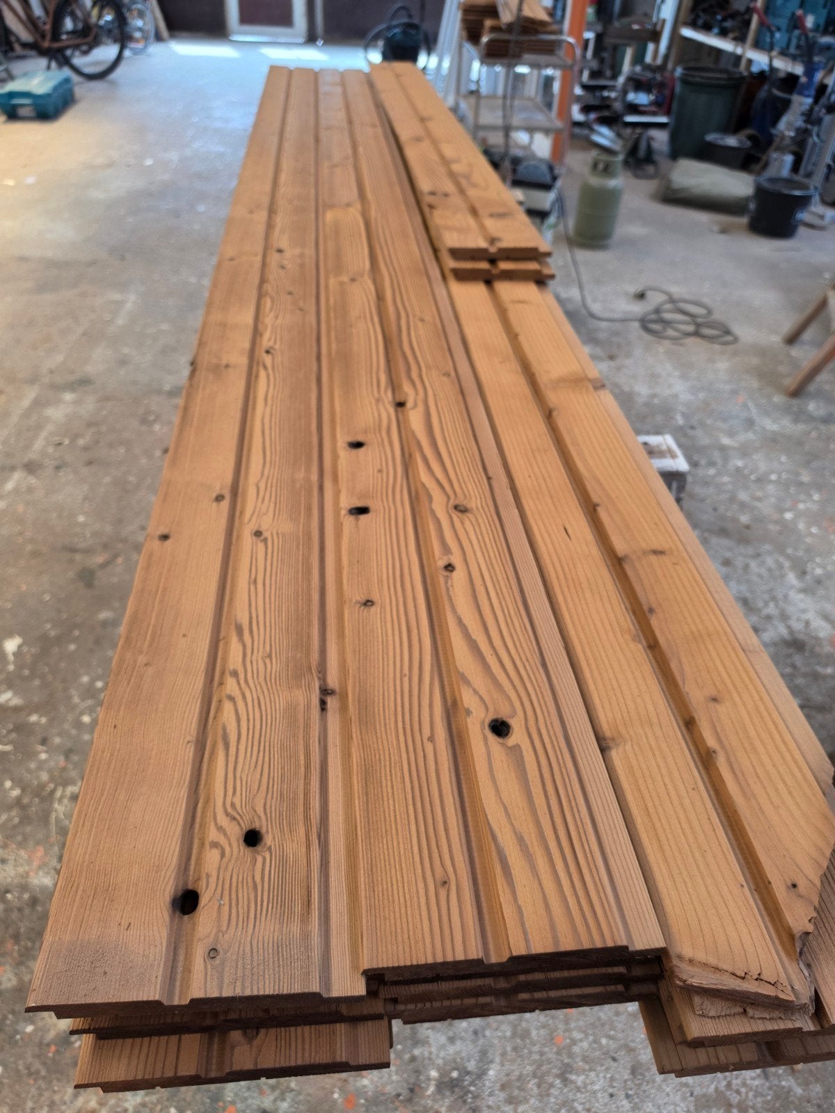 thermo vuren rhombus geborsteld., Doe-het-zelf en Verbouw, Hout en Planken, Ophalen, Gebruikt, 25 tot 50 mm, Grenen