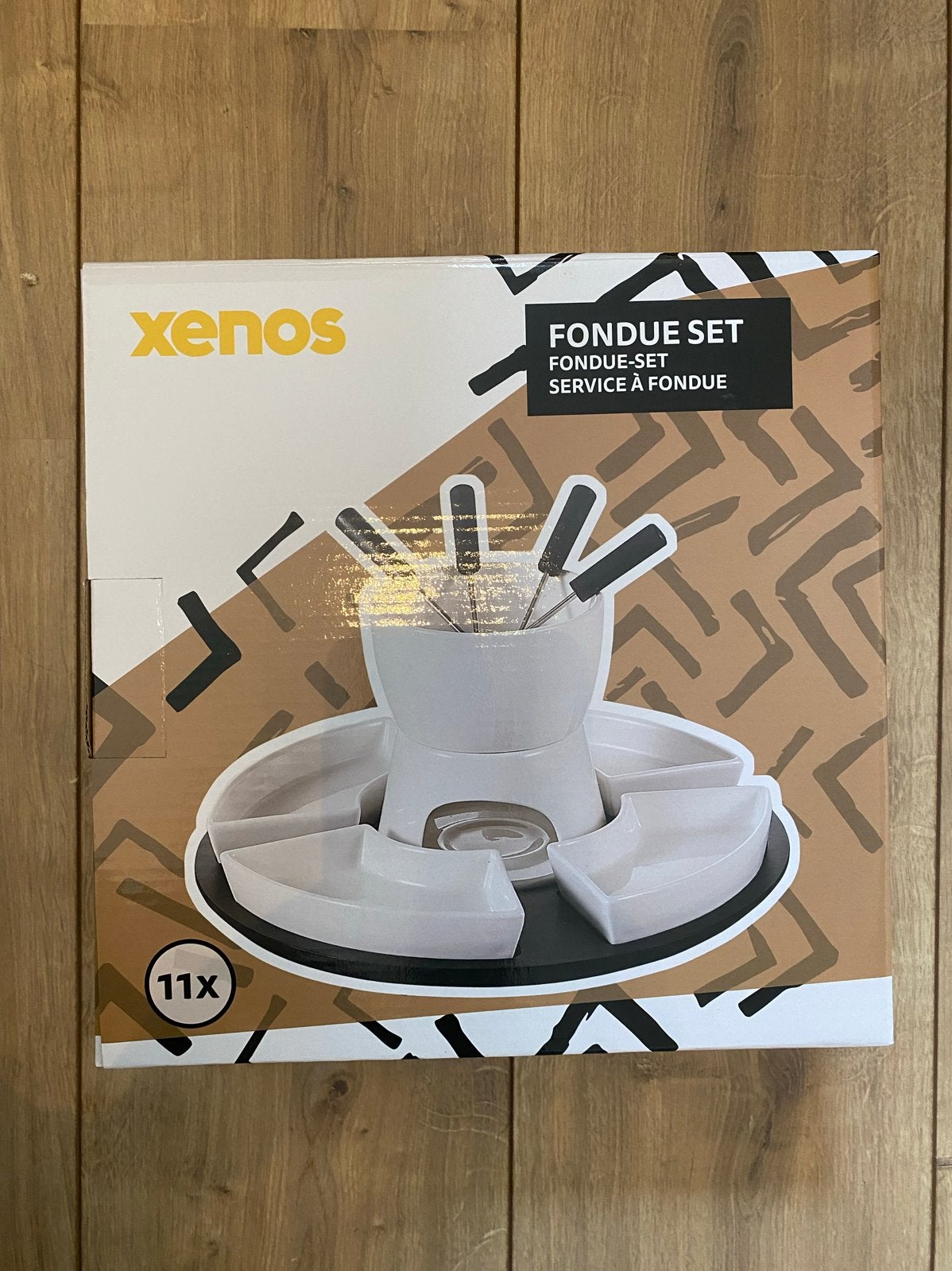 Nieuwe Xenos kaasfondue set - wit keramiek - 4 personen, Overige typen, Nieuw, Ophalen of Verzenden, Steen/keramiek