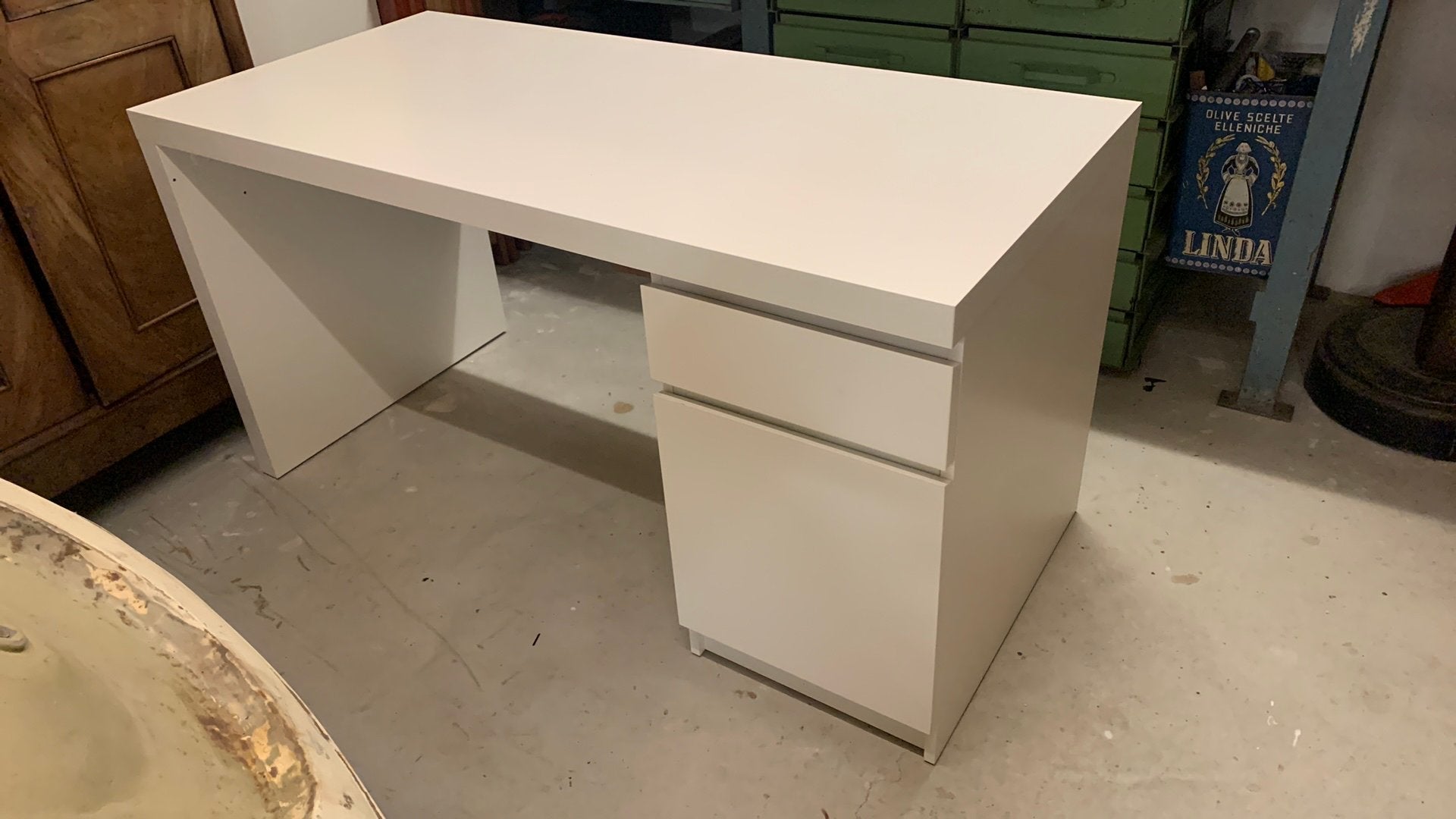 IKEA Bureau 120x75x65 met lade en kast - Wit, Ophalen, Gebruikt, Met lades, Spaanplaat of MDF