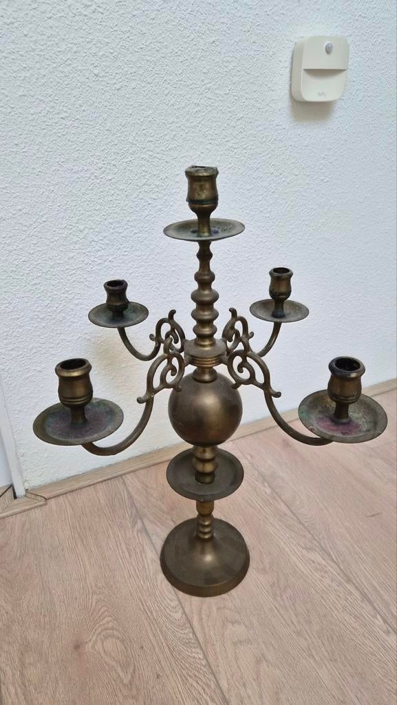 Antieke bronzen kandelaar met 5 armen, Ophalen of Verzenden, Koper of Brons