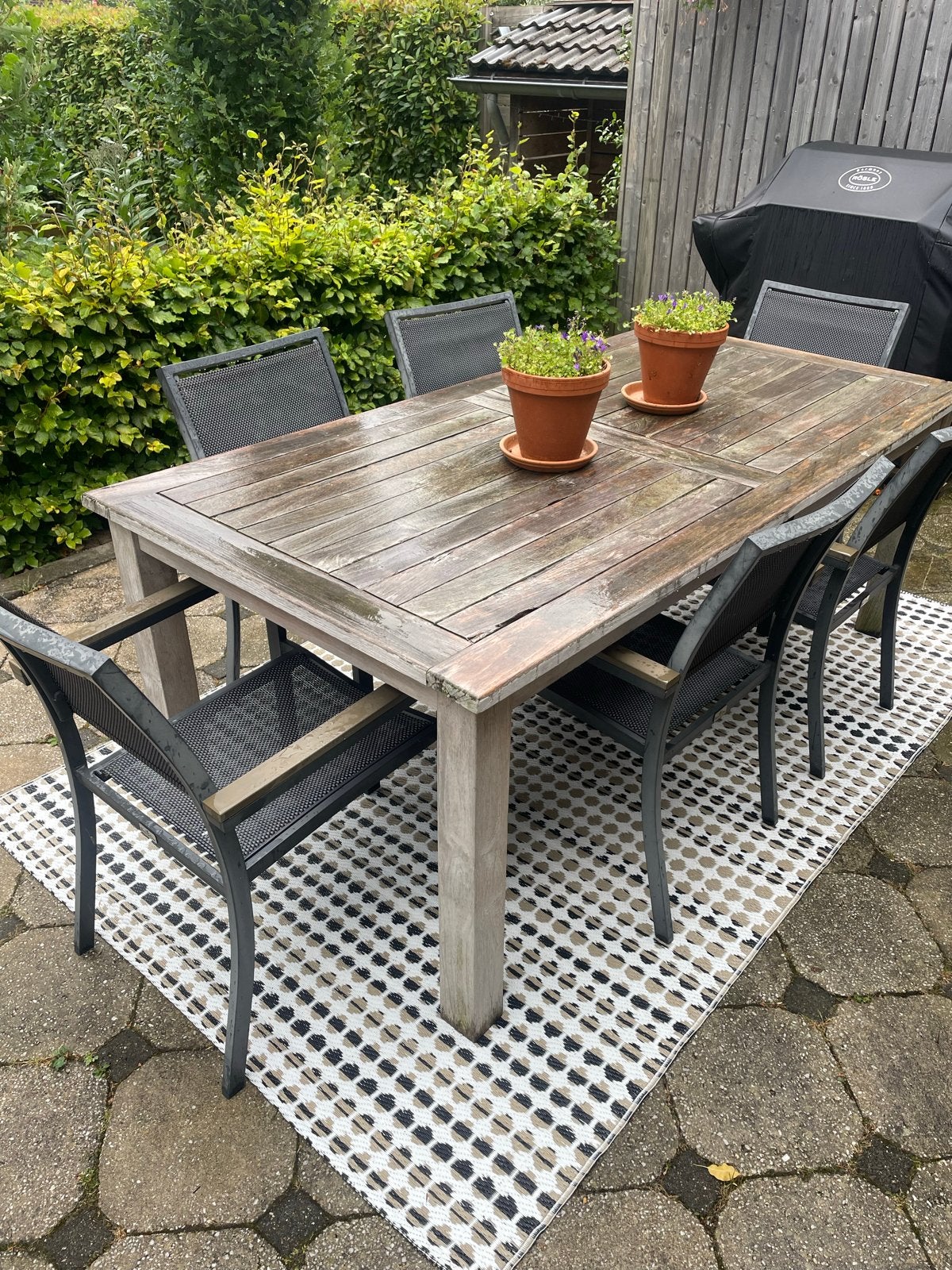 Gratis: Teakhouten tuinset met 6 stoelen, Tuin en Terras, Ophalen, Gebruikt, Eettafel, 6 zitplaatsen