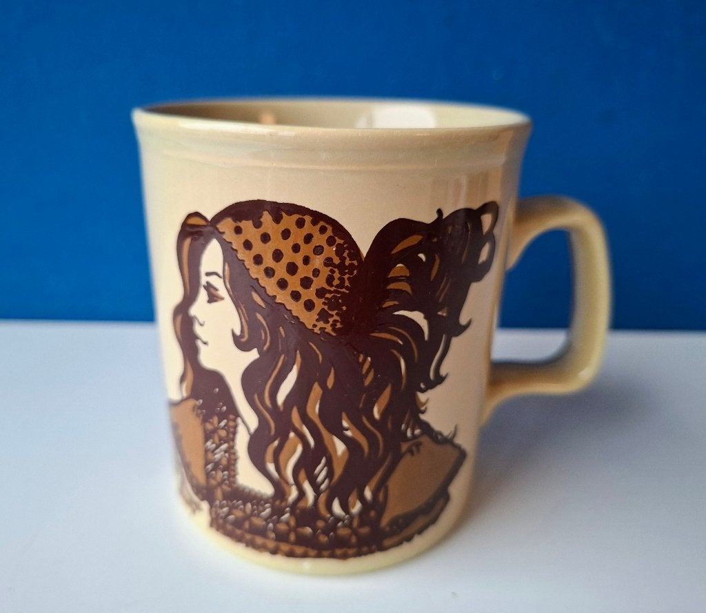 Vintage Staffordshire mok/Simone Mirman/jaren 70, Gebruikt, Overige stijlen, Aardewerk, Mok