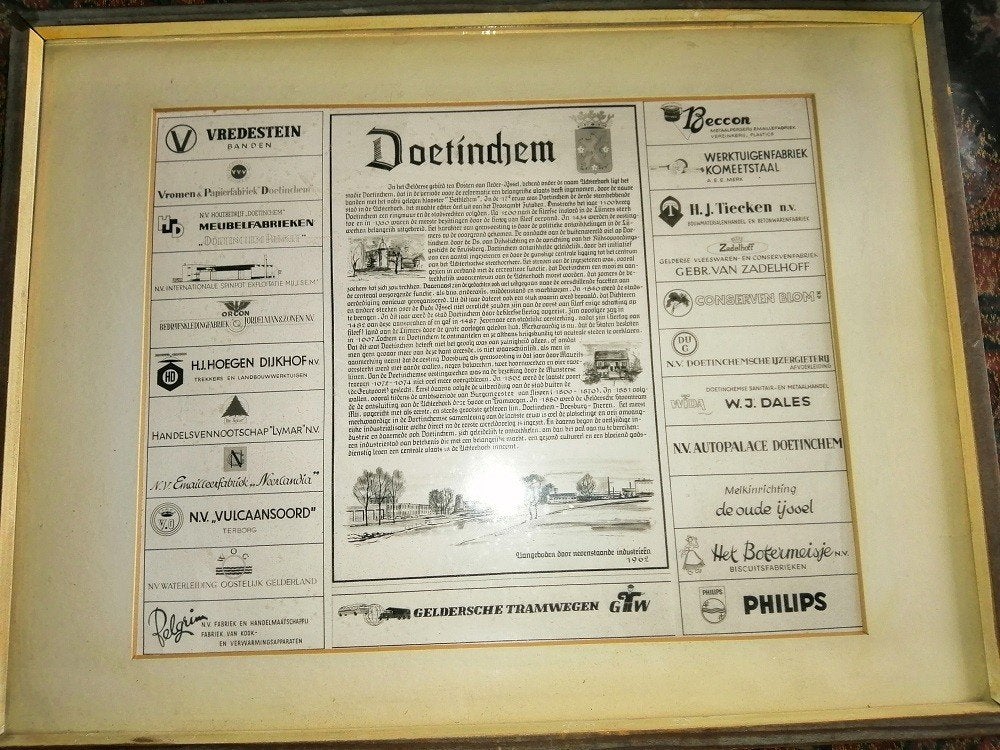 Prent Doetinchem - Bedrijven 1962, Verzamelen, 1960 tot 1980, Gebruikt, Ophalen of Verzenden, Prent