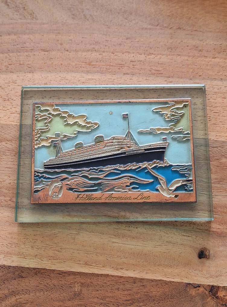 Vintage reclame presse-papier van de Holland America lijn🚢, Gebruikt, Gebruiksvoorwerp, ., Motorboot of Zeilboot