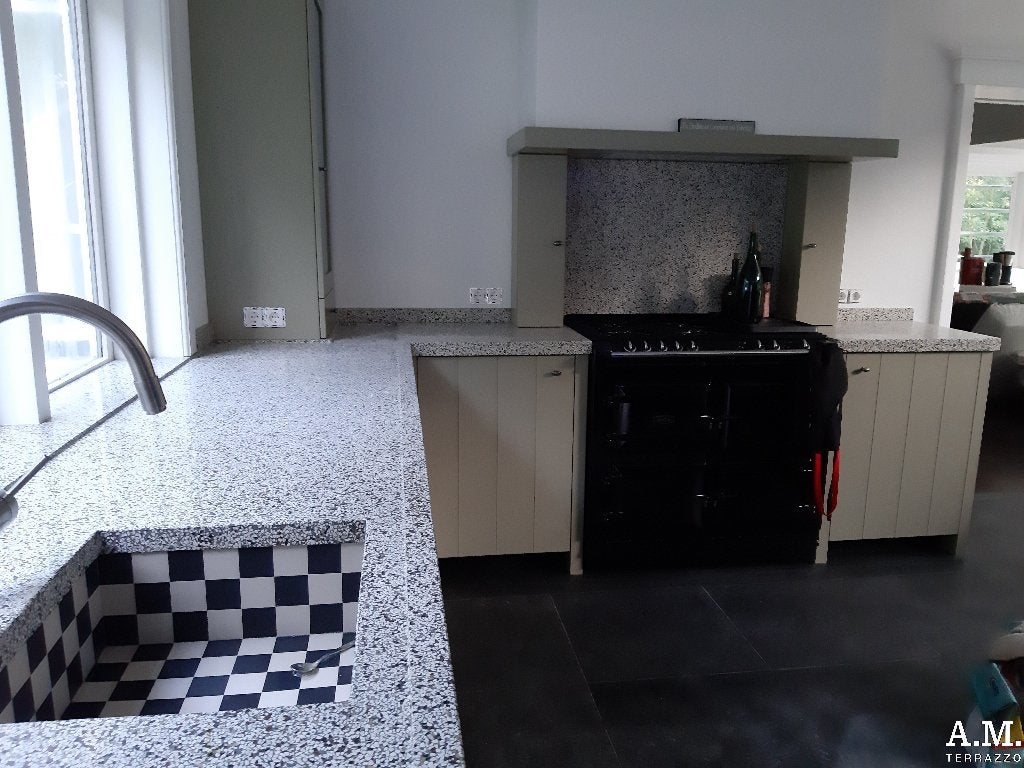 Terrazzo aanrechtblad , keukenblad op maat , granito, Nieuw, Ophalen of Verzenden, 200 cm of meer, Minder dan 100 cm