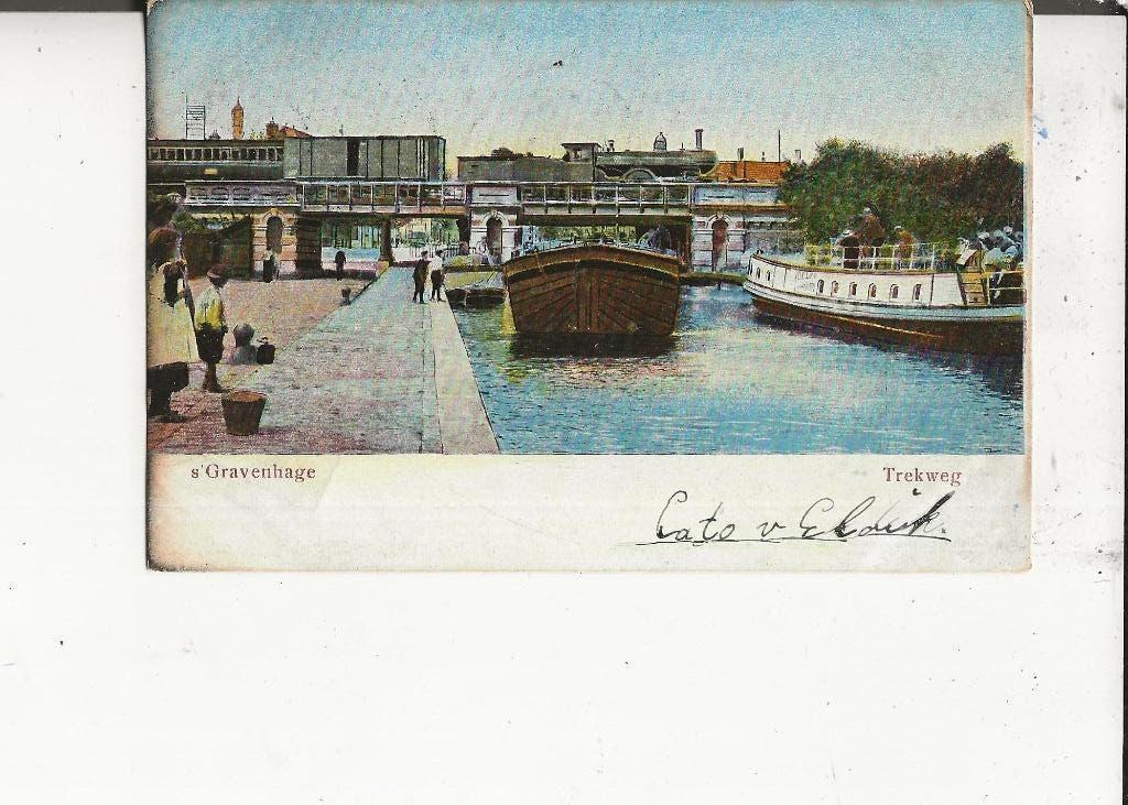 Den Haag trekweg met Stoomlocomotief en plezierboot 12-4-04, Ophalen of Verzenden, Voor 1920, Gelopen, Zuid-Holland