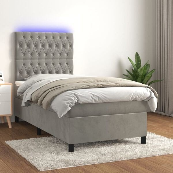 Boxspring met matras  LED fluweel lichtgrijs nieuw in doos, Huis en Inrichting, Ophalen, Nieuw, Tweepersoons, Wit