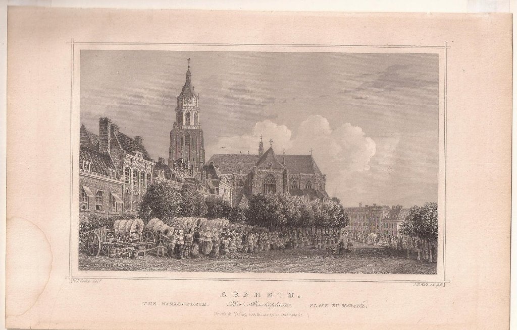 Arnhem Arnheim Der Marktplatz The Market-Place Place du Marc, 1800 - 1899, Stadsgezicht, Ophalen of Verzenden, Blanco verso