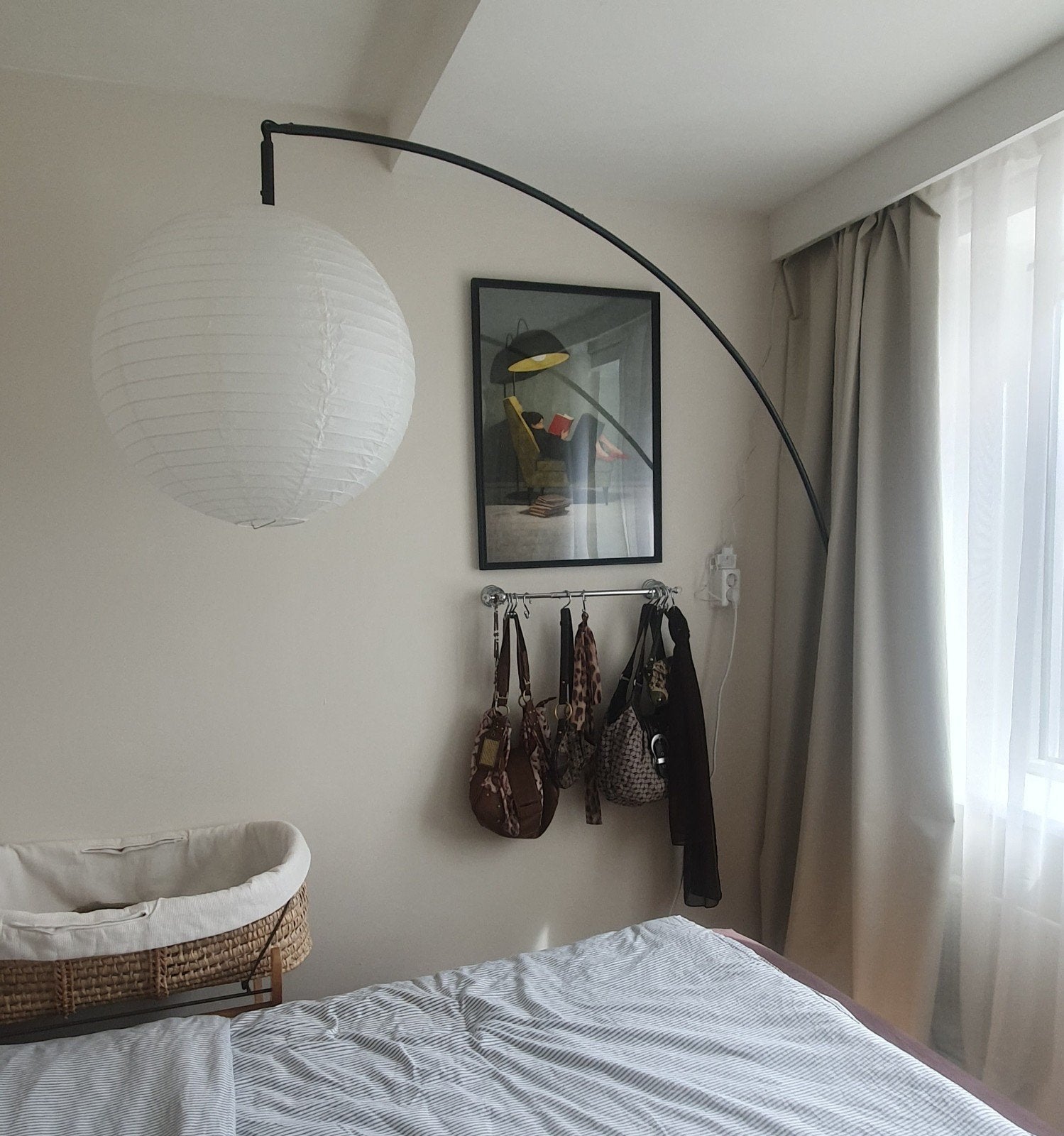 Ikea SKAFTET booglamp, zwart (incl. kap), Huis en Inrichting, Lampen | Vloerlampen, Ophalen, E27 (groot), 150 tot 200 cm, Textiel