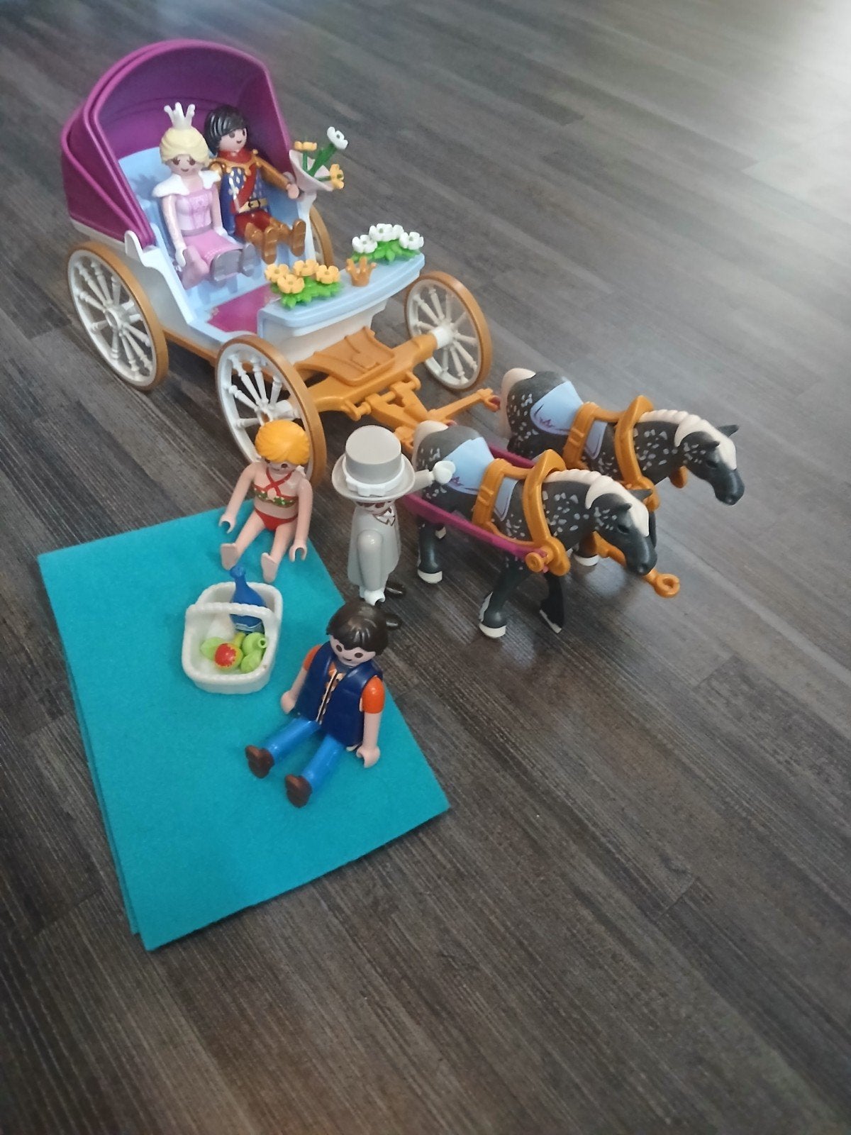 Playmobil Koets met paarden en figuren, Ophalen, Gebruikt, Complete set, Voertuig