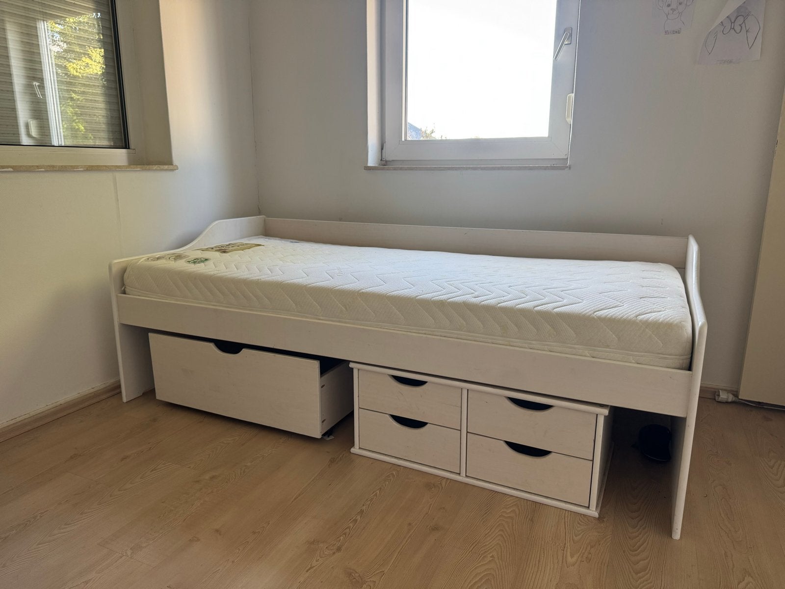 Eenpersoonsbed met opberglades en matras, Ophalen, Gebruikt, 90 cm, Eenpersoons