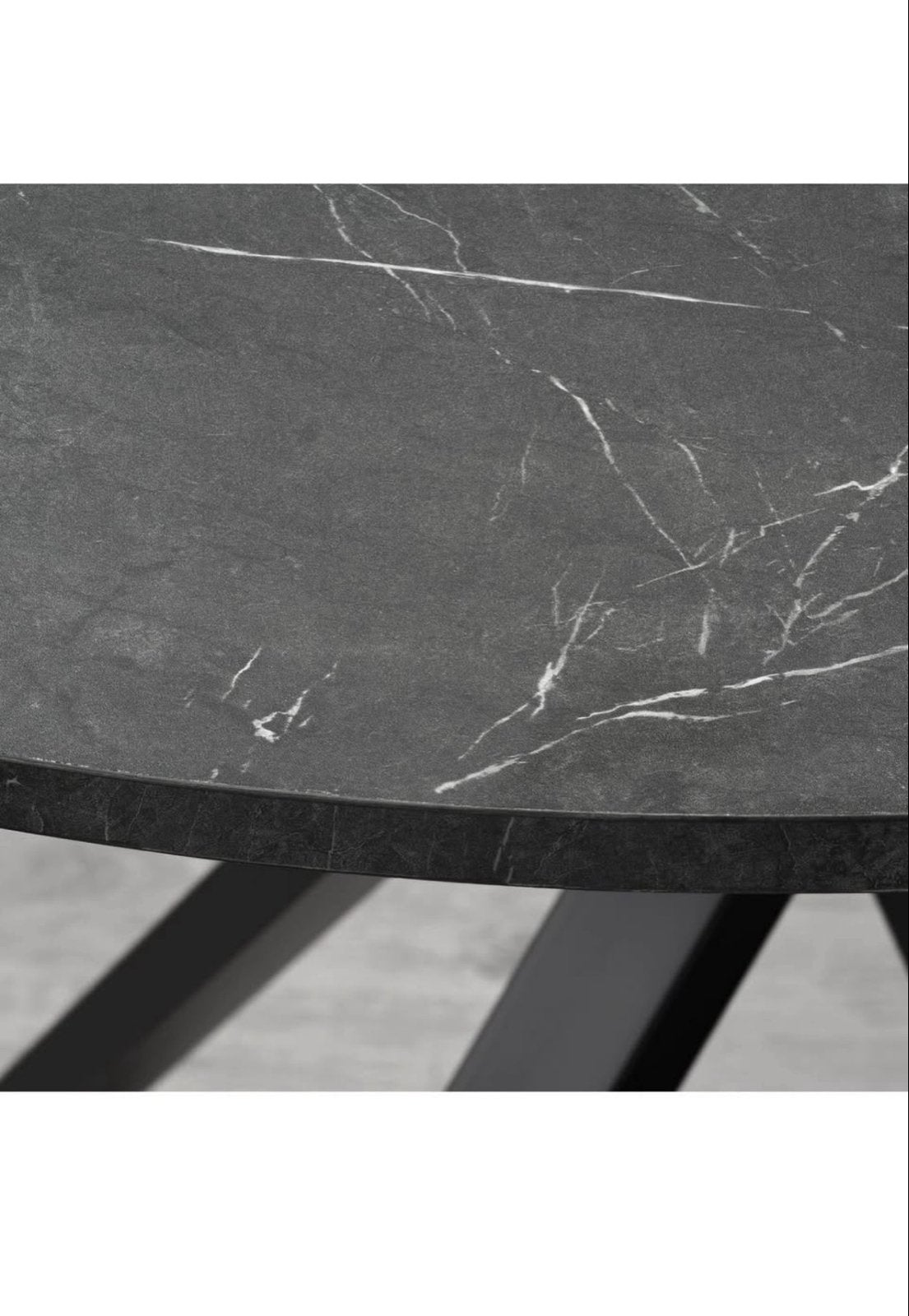 Moderne ronde eettafel met marmerlook blad en 4 stoelen, Ophalen, Kunststof, 100 tot 150 cm, Rond