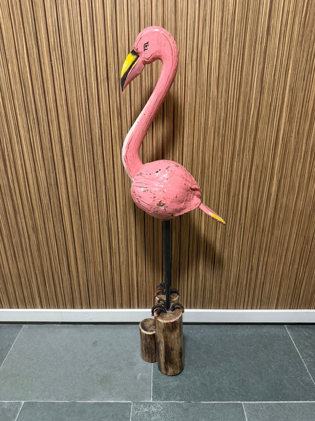 Leuke vrolijke tuin decoratie groot Flamingo roze kokosnoot, Ophalen, Nieuw, Hout, Dierenbeeld