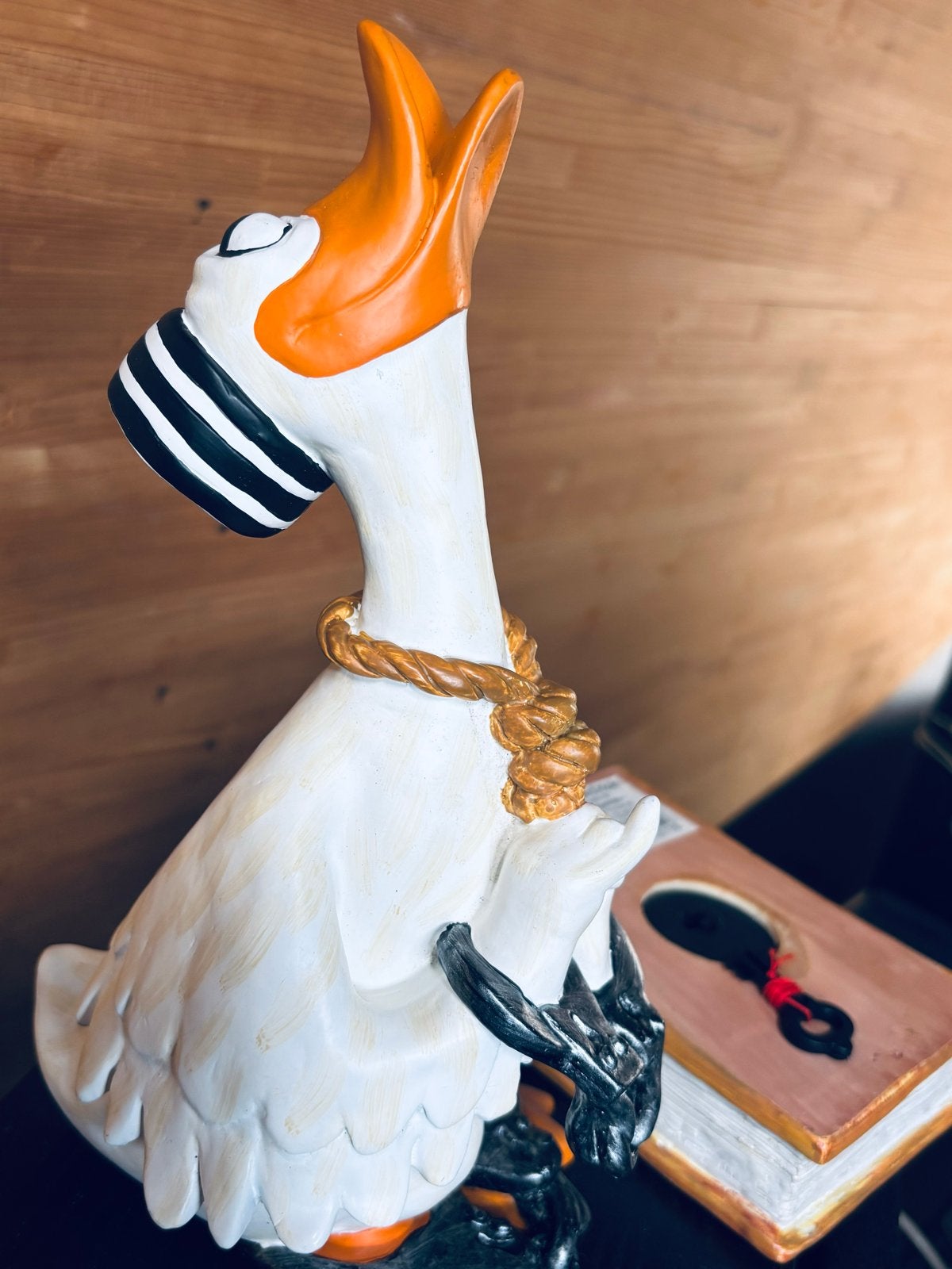 Grappige spaarpot gans met boeien en touw, Ophalen of Verzenden, Zo goed als nieuw, Steen, Aardewerk of Keramiek, Dier