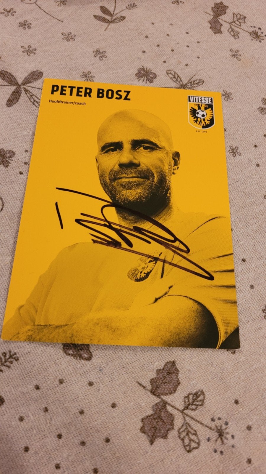 Peter Bosz spelerskaart gesigneerd Vitesse, Ophalen of Verzenden, Zo goed als nieuw, Vitesse, Spelerskaart