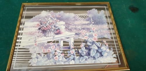 spiegelschilderij bloemen en bankje, Ophalen of Verzenden, 'T Olde Gre-j, Info@toldegrej.nl, Endepoelstraat 20f Didam