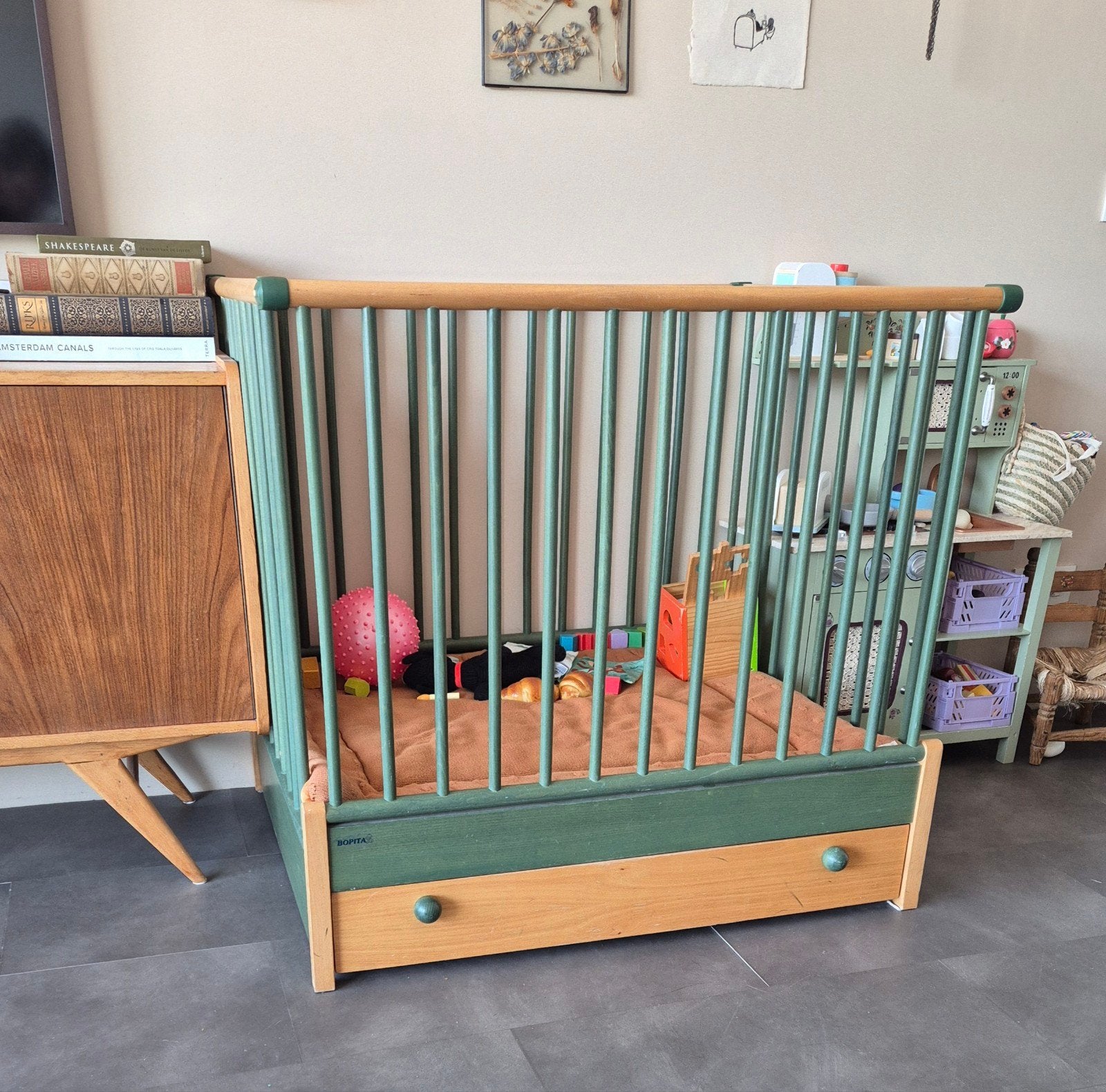 Bopita Box Vintage Retro - Groen/Hout, Ophalen, Gebruikt, 70 tot 85 cm, 140 tot 160 cm