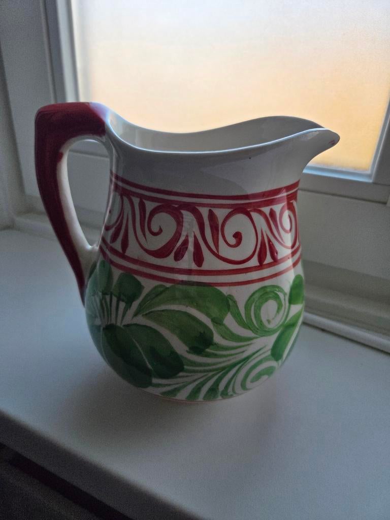 Decoratieve kan met rood en groen patroon, Ophalen of Verzenden