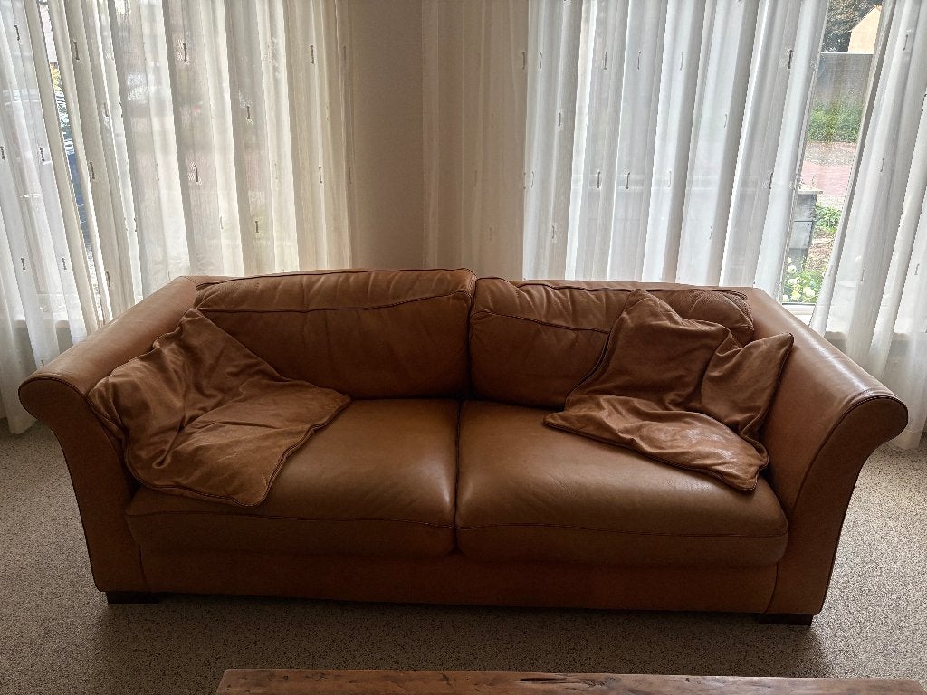 Ruime leren 3 zitsbank, Ophalen, Gebruikt, 100 tot 125 cm, Driepersoons