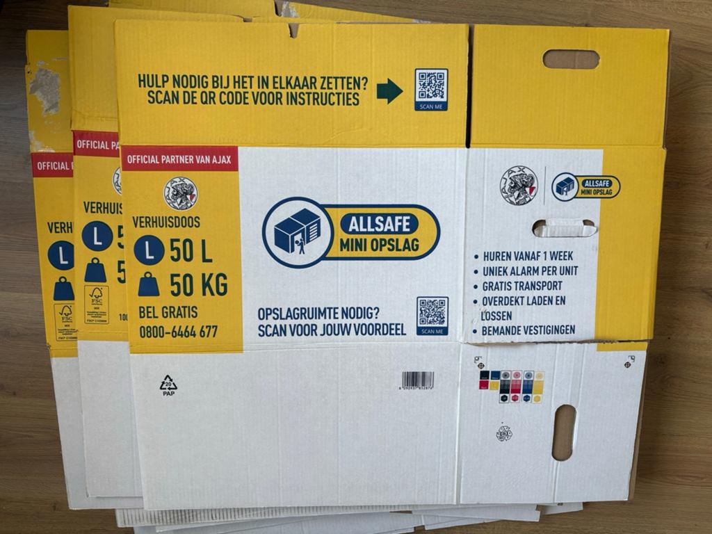 Verhuisdozen 50 l groot 16 stuks, Ophalen, Doos, 50 tot 75 cm, Zo goed als nieuw