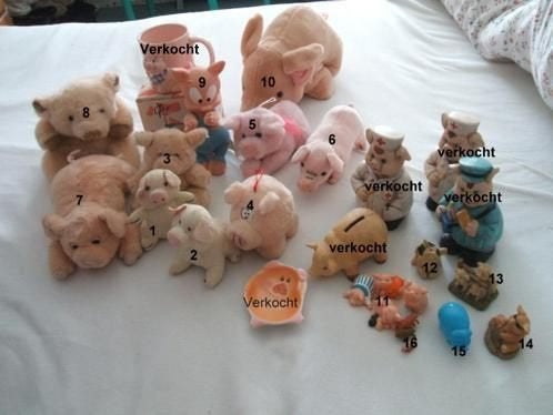 Varkentjes knuffels, beanbag, beeldjes, doos vol of apart., Ophalen of Verzenden, Zo goed als nieuw, Dier