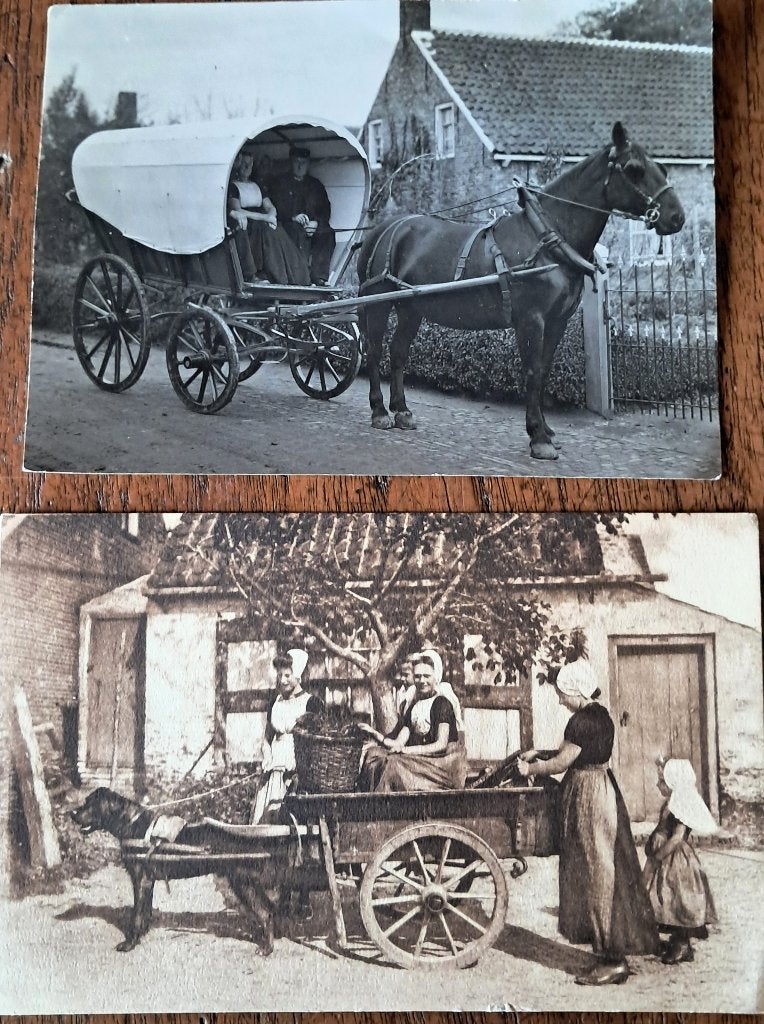 walcheren klederdracht foto paard en huifwagen, Gebruikt, Foto, Klederdracht, Ophalen of Verzenden