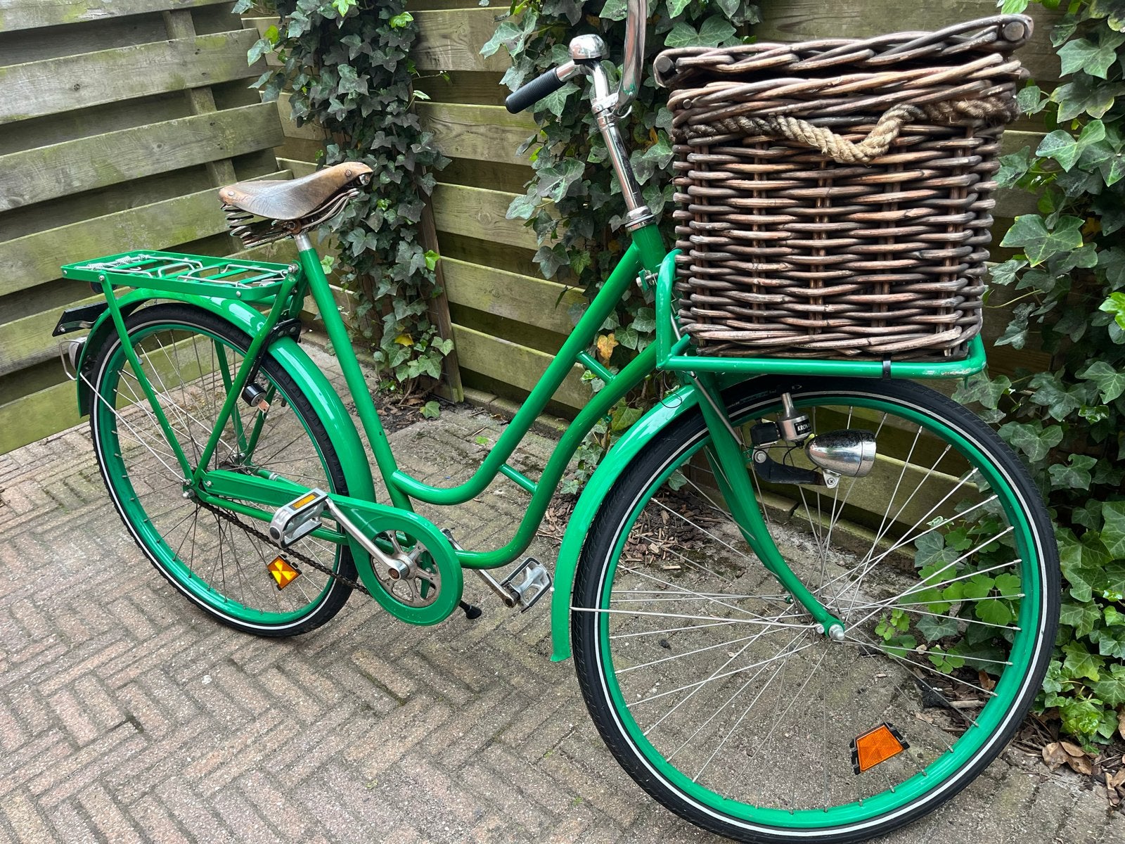 Groene Kronan transportfiets met mand, Terugtraprem, Ophalen, Overige merken, 53 tot 56 cm