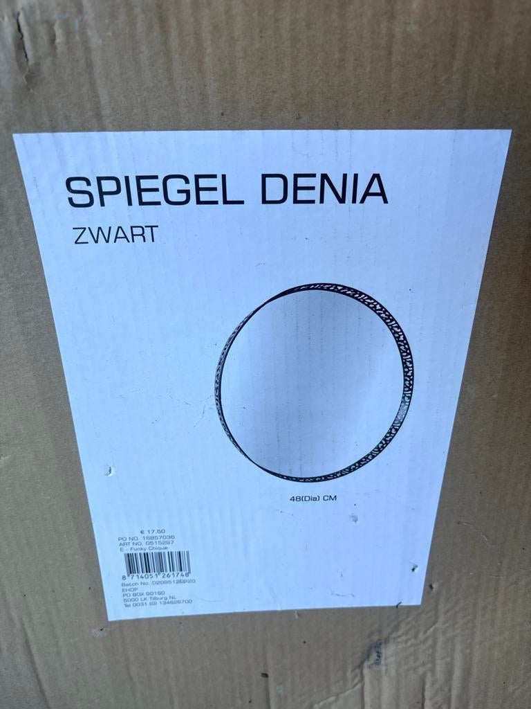 Spiegel Denia Zwart 48 cm, Ophalen, Minder dan 50 cm, Rond, Nieuw