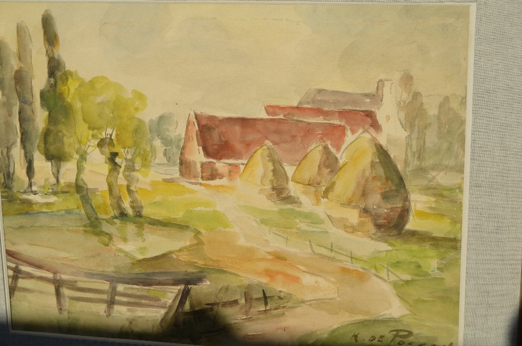 Karel de Posson 'boerderijgezicht' landschap., Antiek en Kunst, Kunst | Schilderijen | Klassiek, Overige stijlen, Ophalen of Verzenden