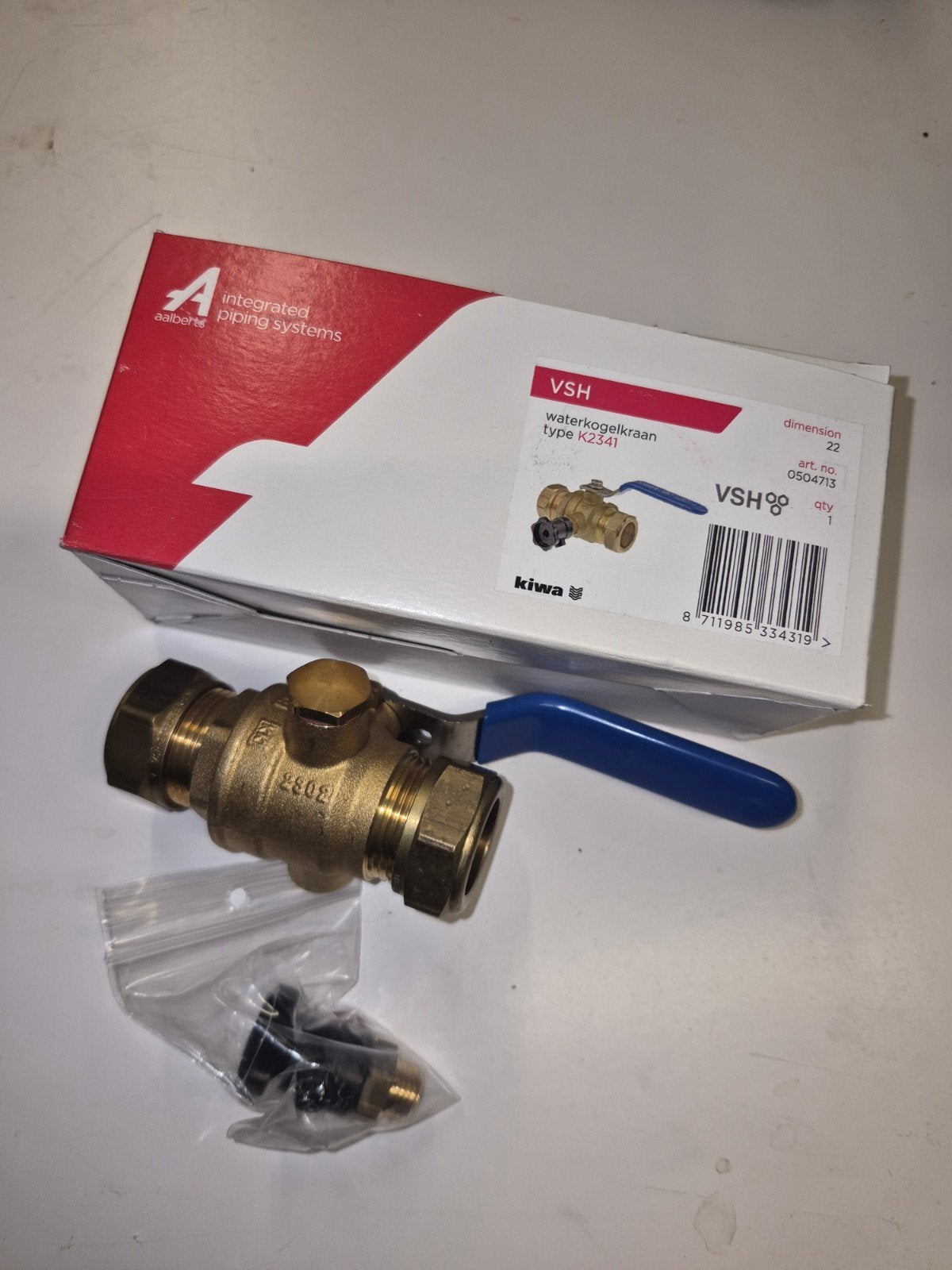 VSH Kogelstopkraan met hendel en aftap, knelfitting 22mm, Ophalen of Verzenden, Nieuw, Koper, Kraan
