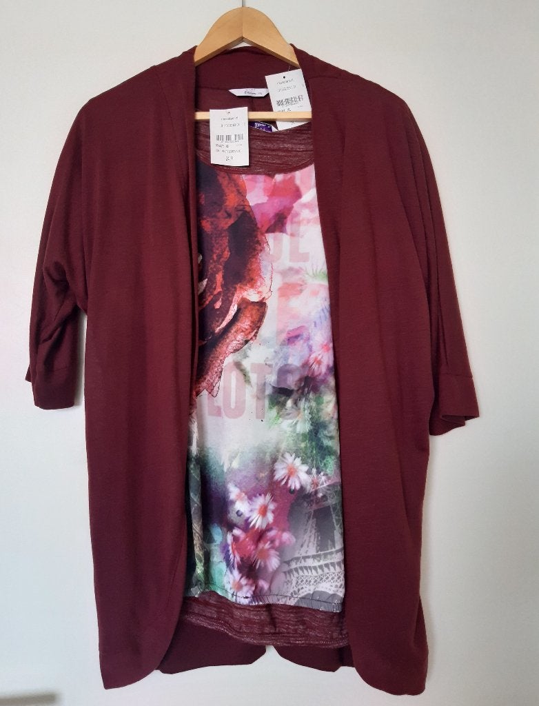 Miss Etam set top en bijpassende vest bordeau maat XL nieuw, Ophalen, Nieuw, Maat 46/48 (XL) of groter