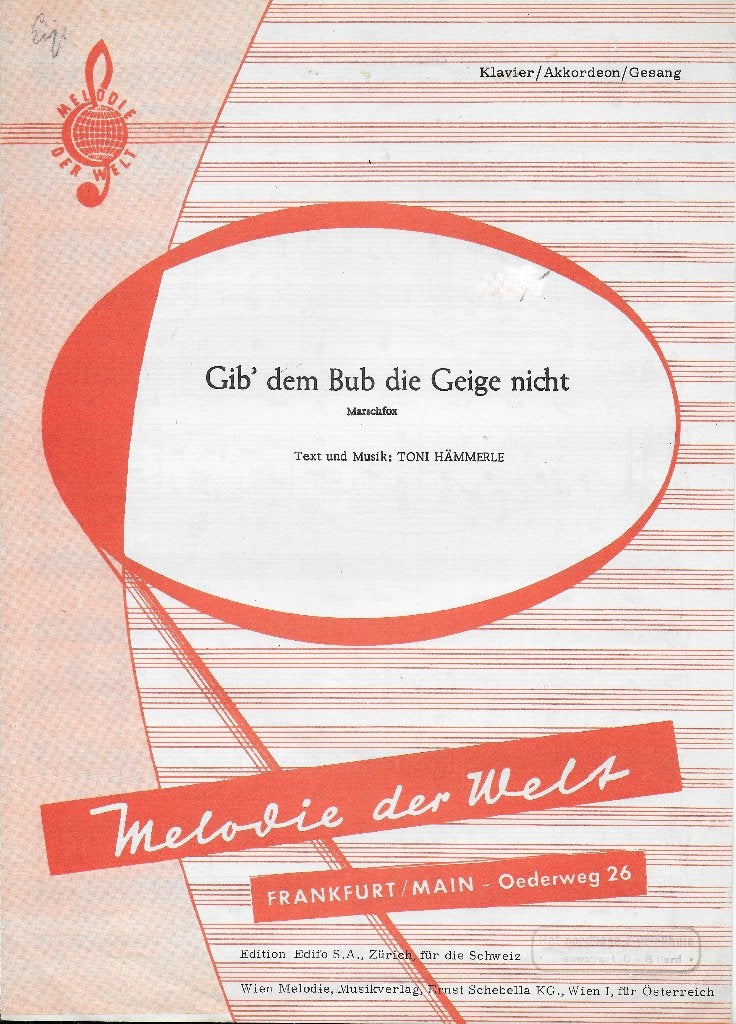 Mu77 bladmuziek gib dem bub die geige nicht toni hammerle, Ophalen of Verzenden, Gebruikt, Artiest of Componist, Klassiek