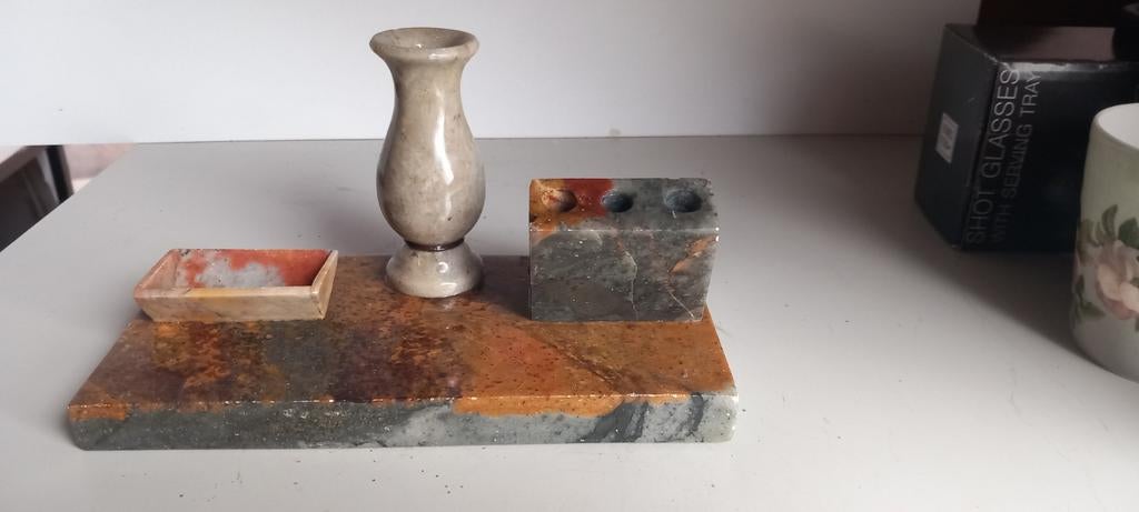 Vintage Art Deco Marmeren Buroset - Pennenhouder, Vaasje, Antiek en Kunst, Ophalen