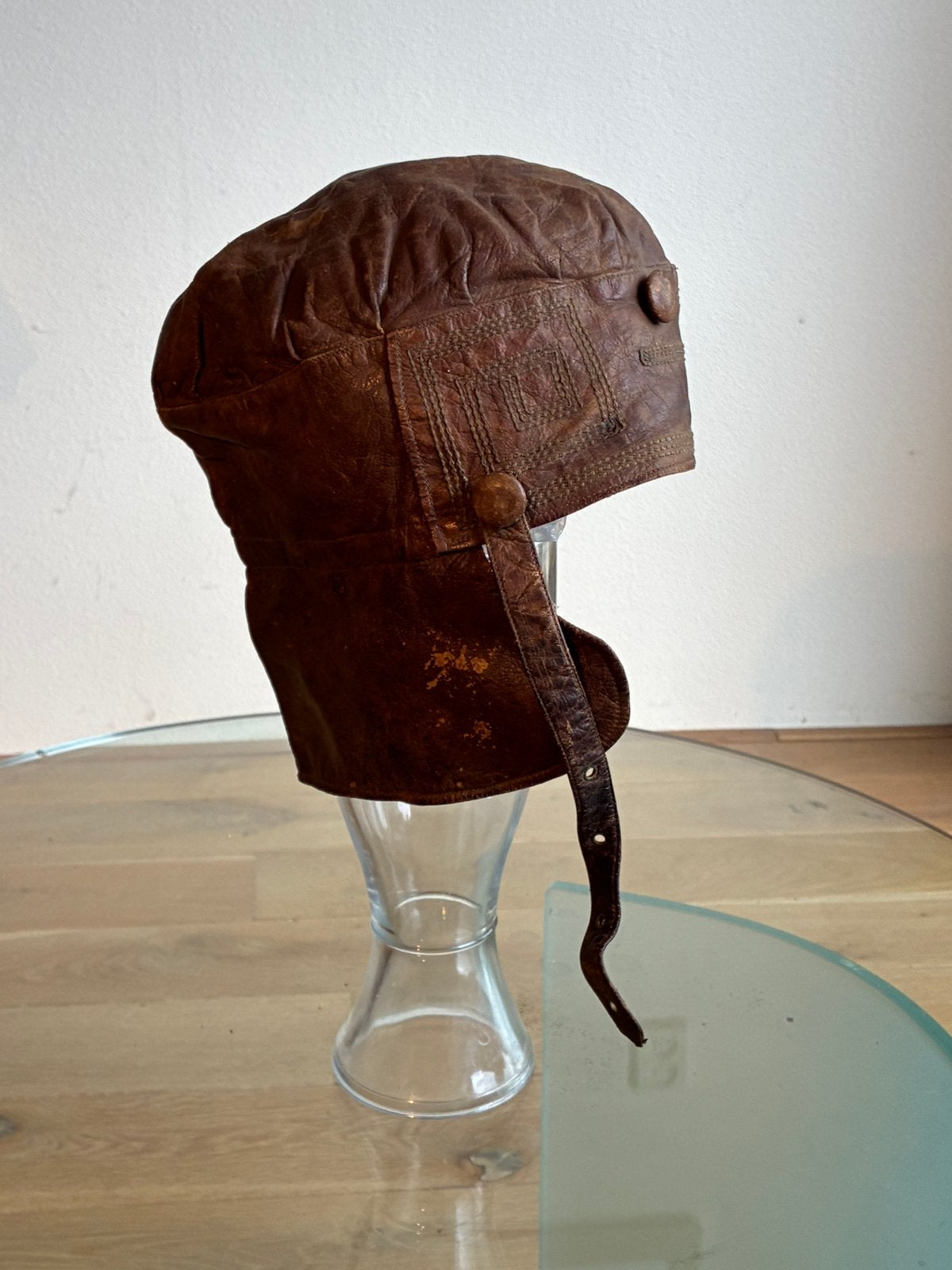 Vintage leren motor-cap, Ophalen of Verzenden, Tweedehands, Overige typen