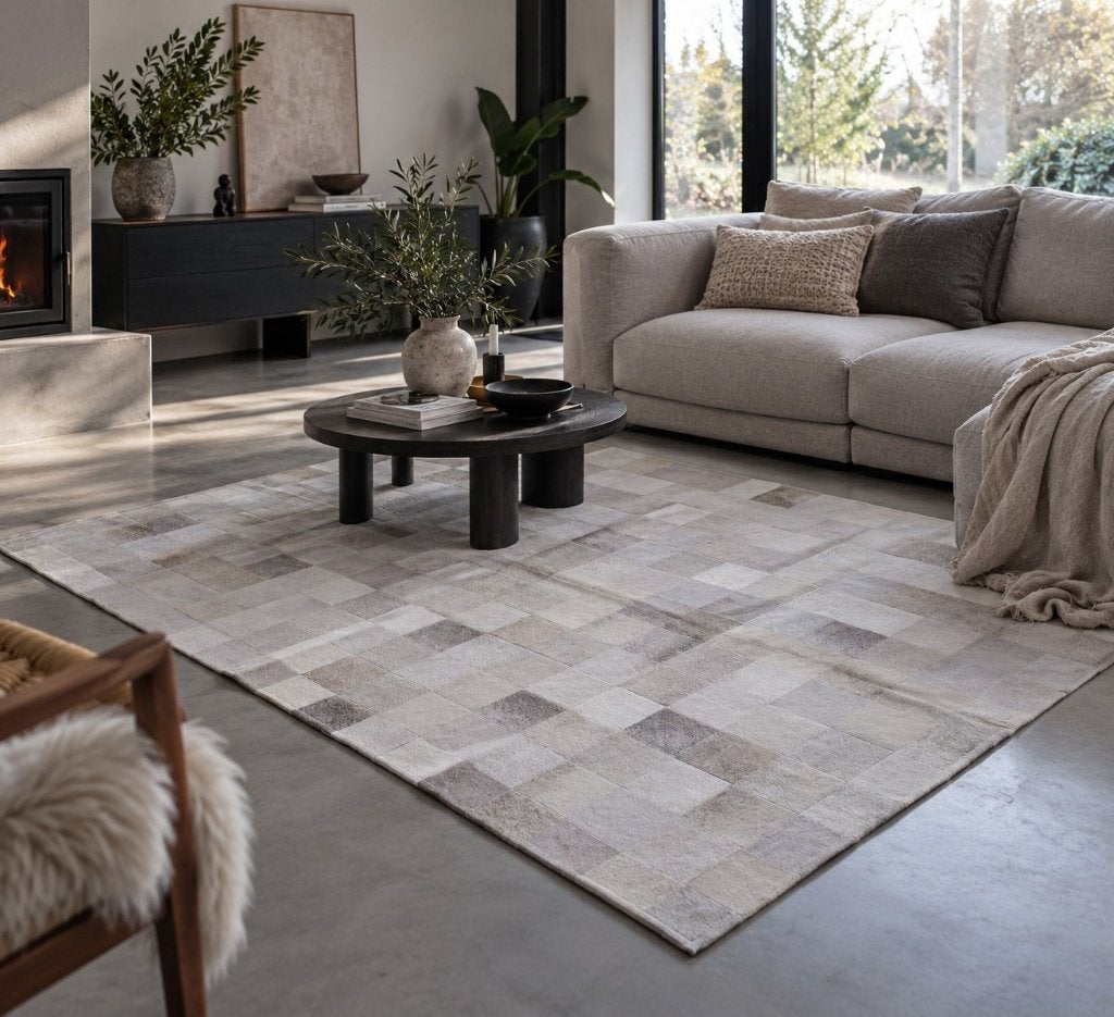 Koeienhuid patchwork grijs 180x120cm | Lederstore, Huis en Inrichting, Landelijk, modern, Scandinavisch, industrieel, 100 tot 150 cm