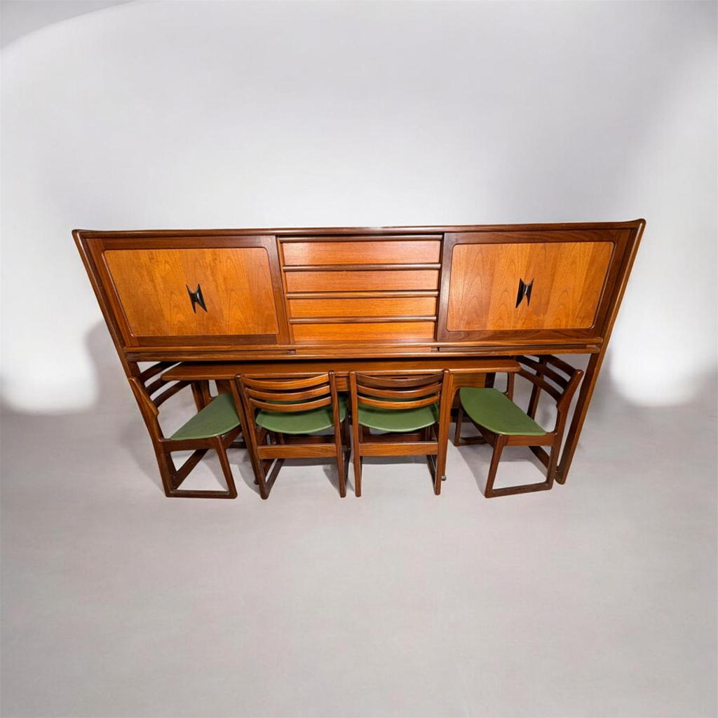 Gratis bezorging! Mid-century vintage teak eetkamerset1960, Elliots of Newbury, Gebruikt, Ophalen of Verzenden, Elliots of Newbury