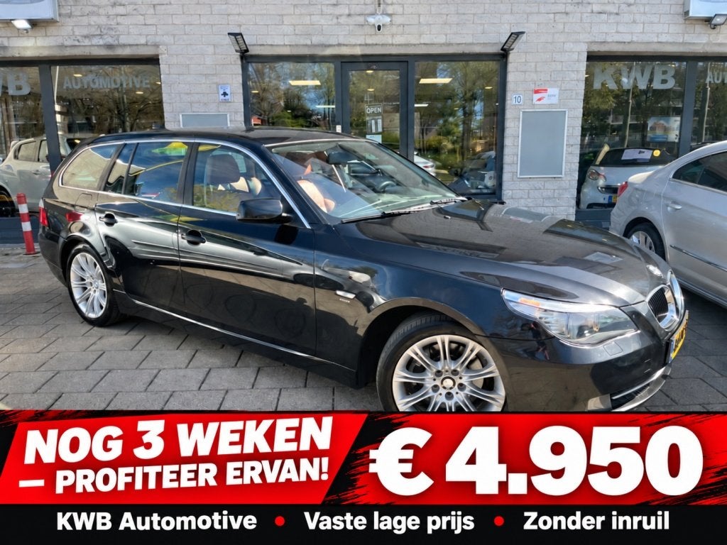 Bmw 5-serie Touring 523i Executive LCI | Xenon | Bruin | lee, Auto's, Dealer onderhouden, Blauw, Origineel Nederlands, 93 €/maand