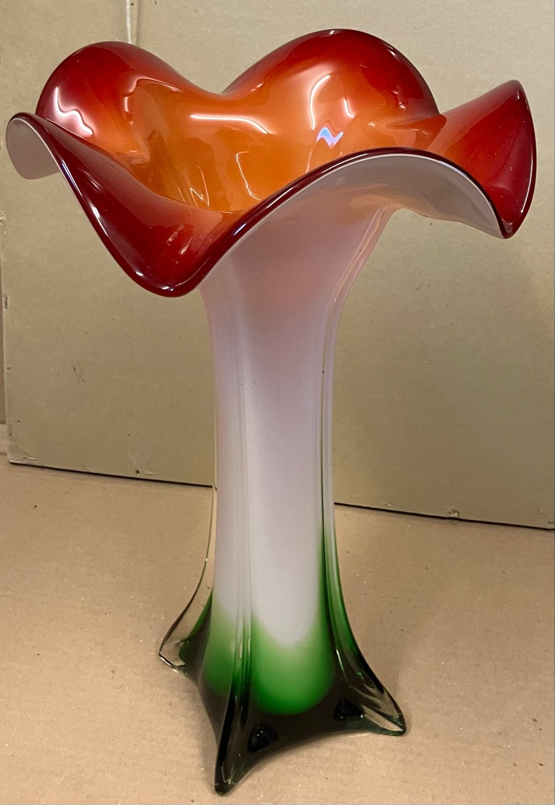 Vintage Murano vaas, rood, oranje, wit en groen, Ophalen