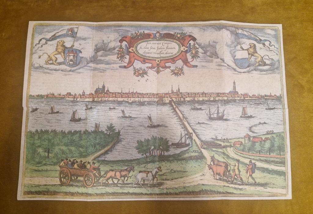 Prachtige print/ prent stadsgezicht Campen (Kampen), Ophalen of Verzenden, 1800 tot 2000, Wereld, Landkaart