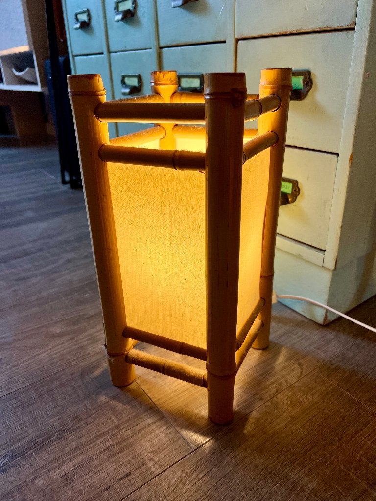 Vintage retro bamboe stoffen Japanse Japandi lamp tafellamp, Overige merken, Vintage, Textiel, E27 (groot)
