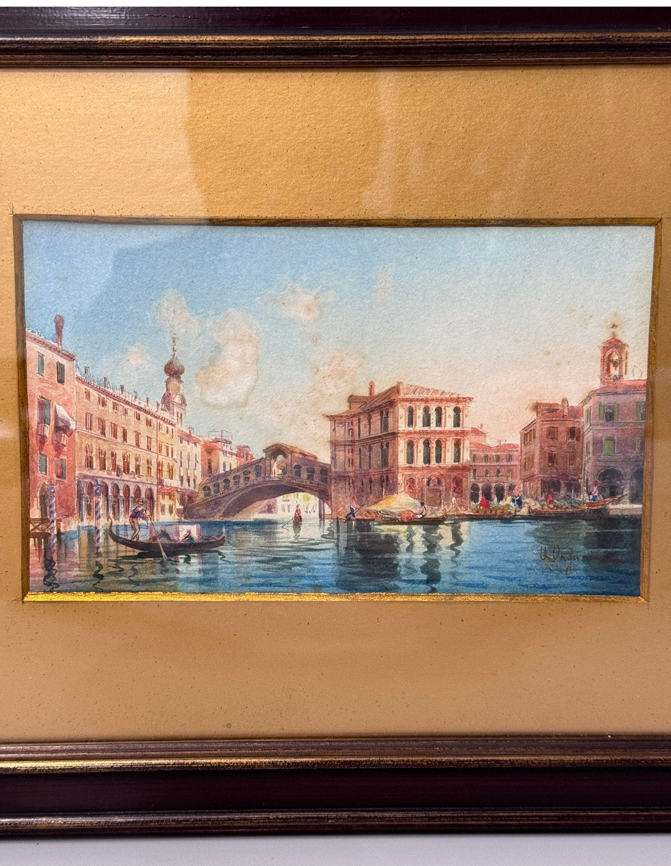 Umberto Ongania 1867-1942 signed Aquarel 19th cen schilderij, Ophalen of Verzenden, Gedateerd, Aquarel, Landschap