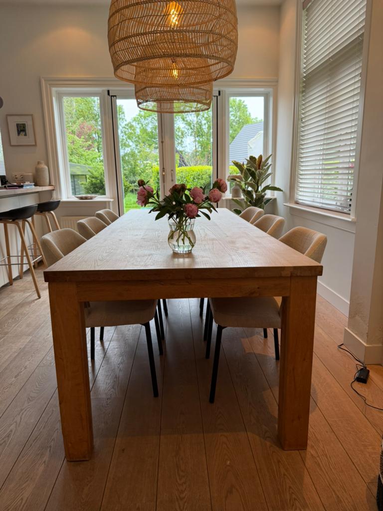Eikenhouten eettafel 250cm x 100cm, 79cm hoog, Ophalen, Gebruikt, Eikenhout, 200 cm of meer