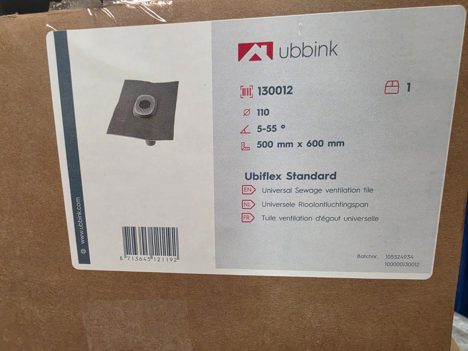 Ubbink Ubiflex Standard Dakdoorvoer Ø 110 mm, Doe-het-zelf en Verbouw, Dakpannen en Dakbedekking, Kunststof, Overige typen, Nieuw