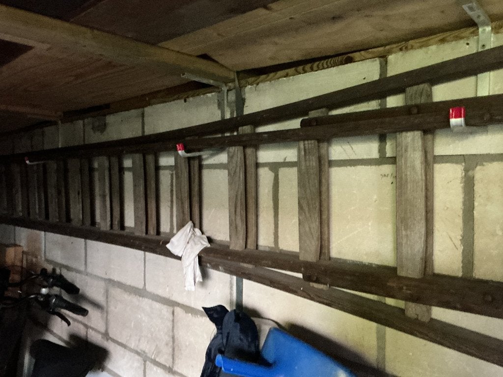 houten glazenwassers ladder, Ophalen, Gebruikt, Ladder, Opvouwbaar of Inschuifbaar