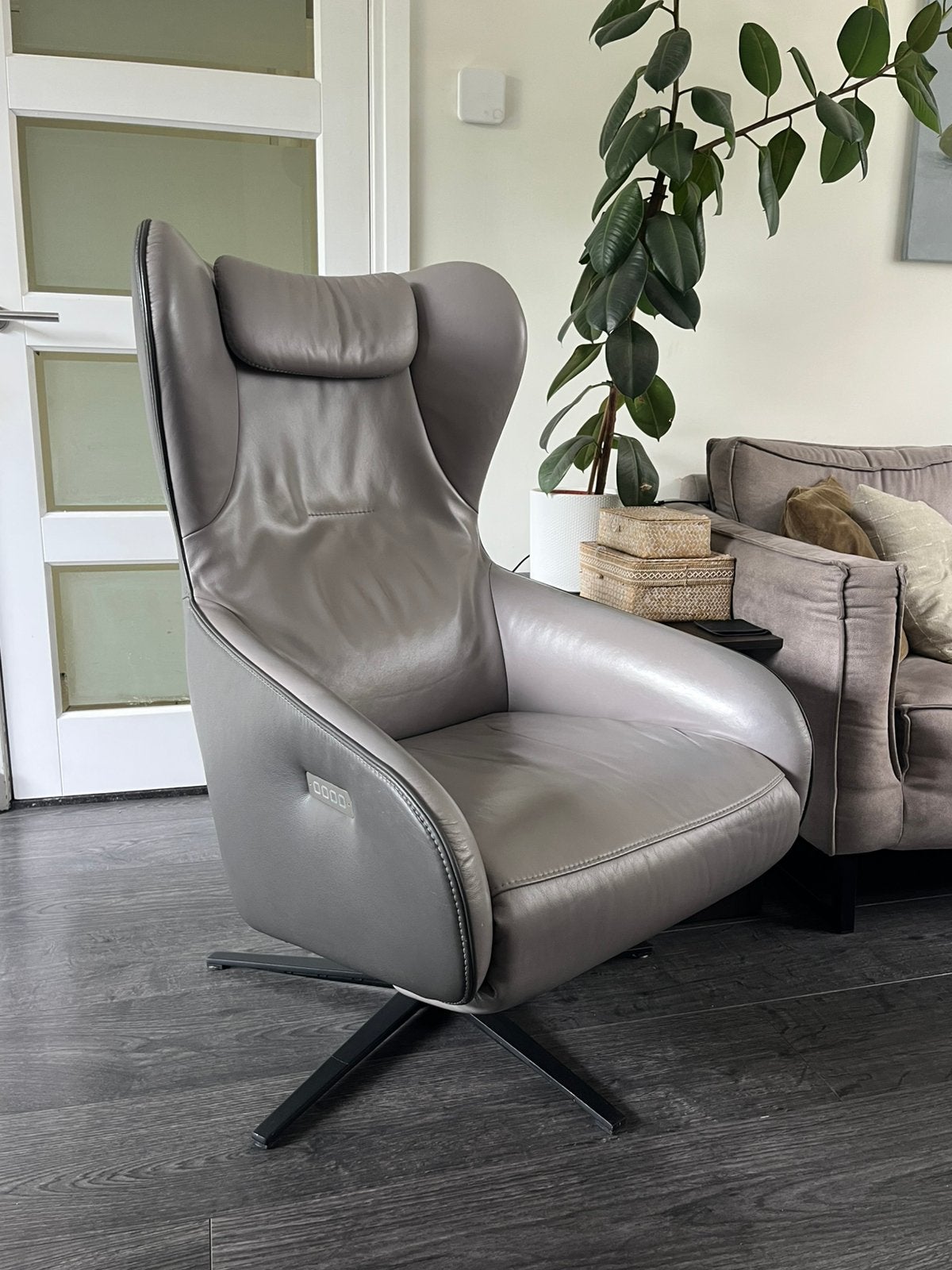 Prominent Elektrische Relaxfauteuil A-101 Grijs L, Huis en Inrichting, Fauteuils, Ophalen, Minder dan 75 cm, Leer, Zo goed als nieuw
