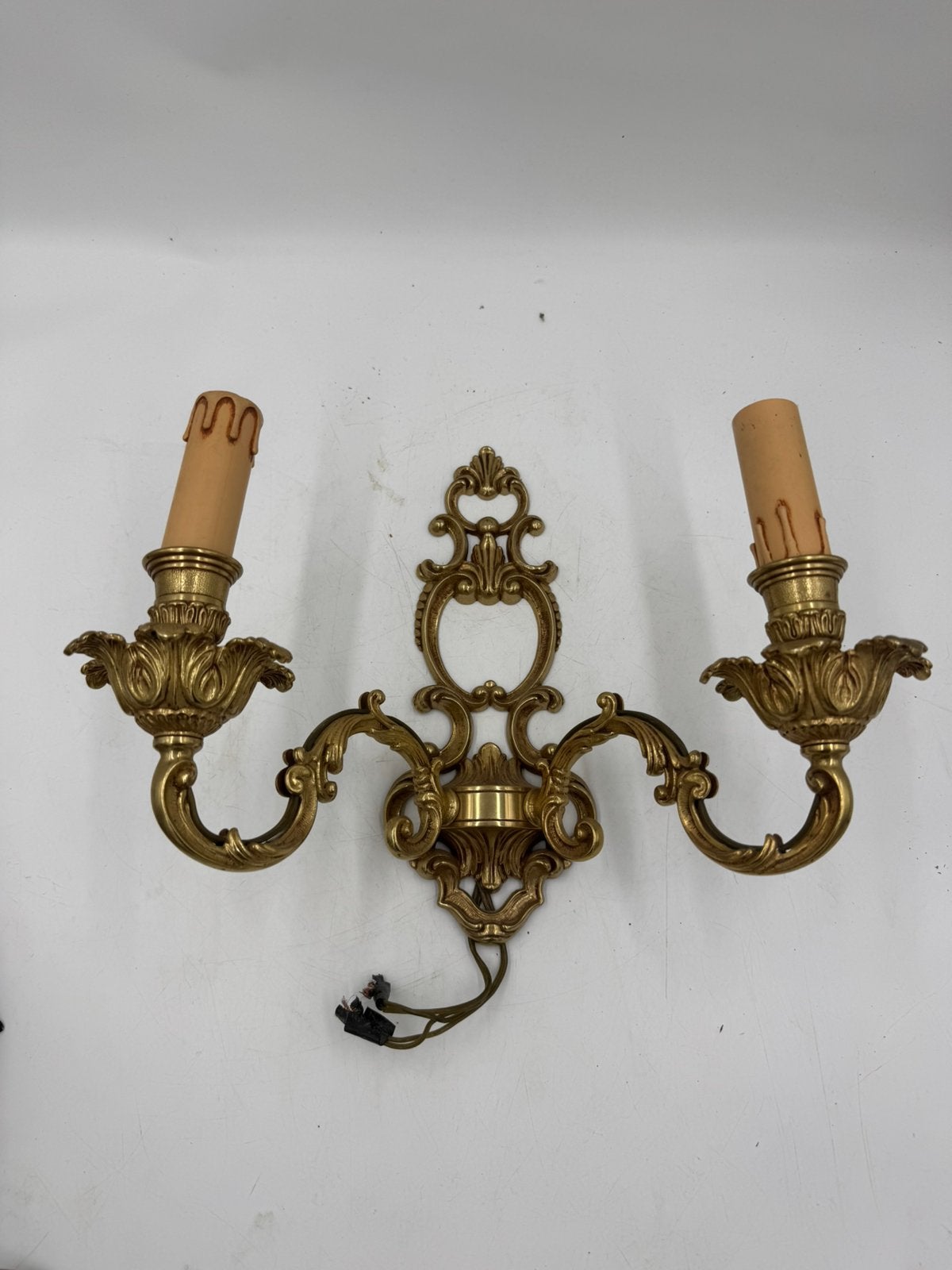 Antieke Bronzen Wandlamp 2-Licht Applique Gemerkt Bronze Mod, Ophalen of Verzenden