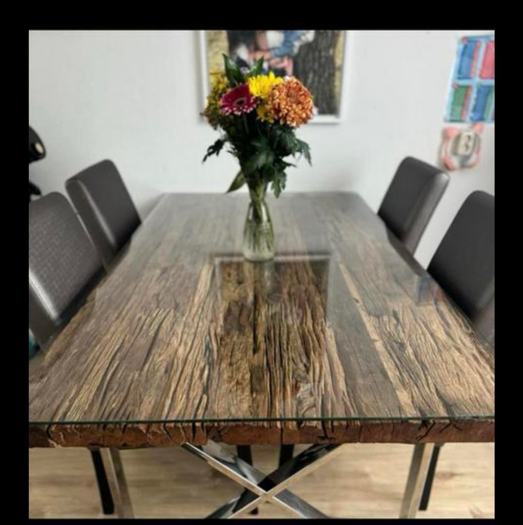 Teak hout onbewerkt eettafel, Huis en Inrichting, Tafels | Eettafels, Ophalen, Overige materialen, 200 cm of meer, 50 tot 100 cm
